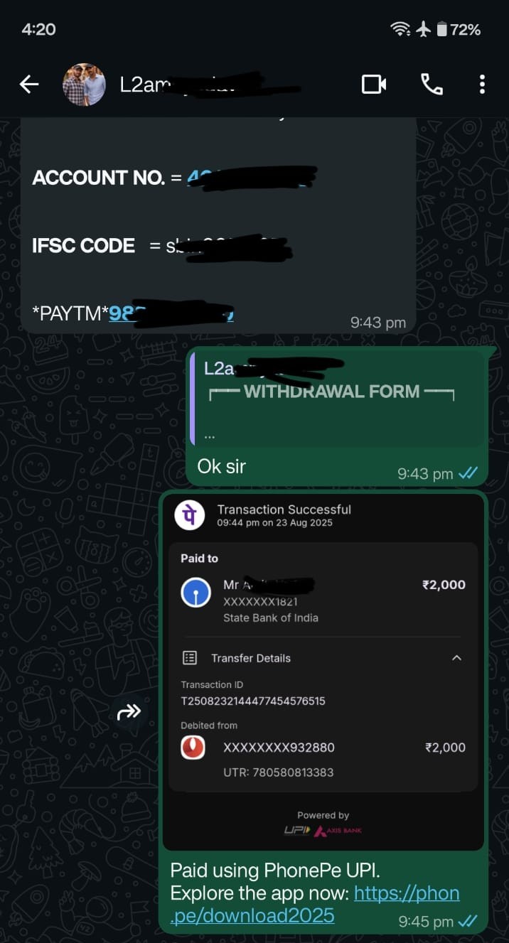 Reddy Book withdrawal proof screenshot 1 showing successful payout